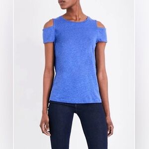 Maje 100% Linen Talena Cold Shoulder Short Sleeve Tee Top Sz. 1 Blue